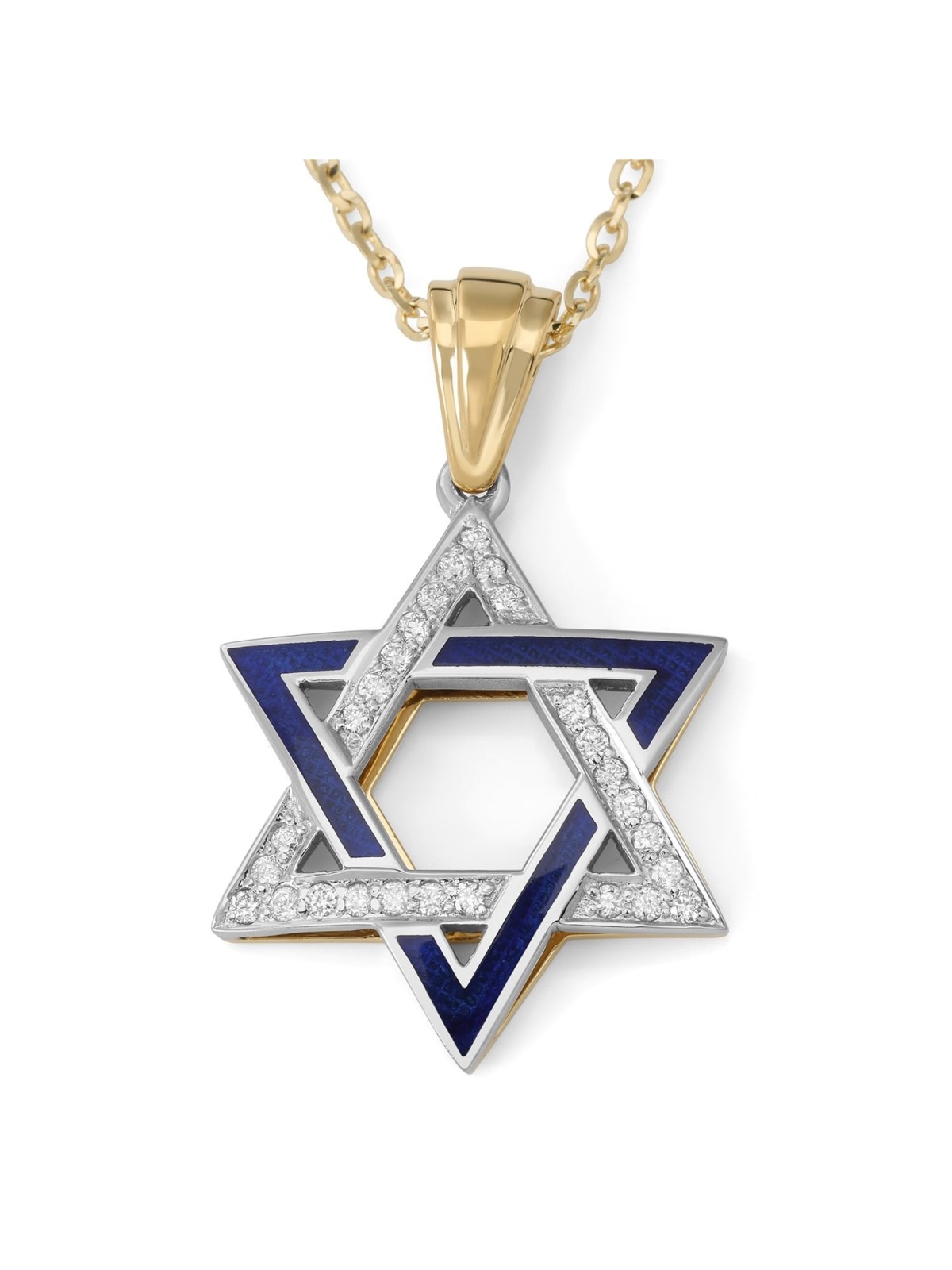 Diamond-Accented Large 14K Gold Double Star of David Pendant Necklace