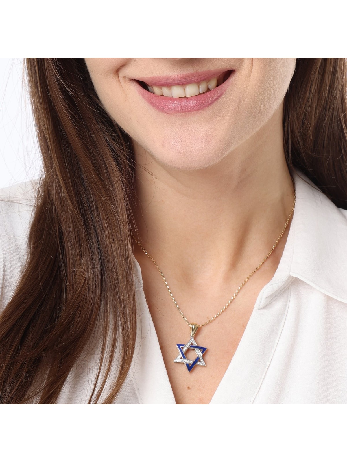 Diamond-Accented Large 14K Gold Double Star of David Pendant Necklace