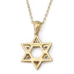 Diamond-Accented Large 14K Gold Double Star of David Pendant Necklace