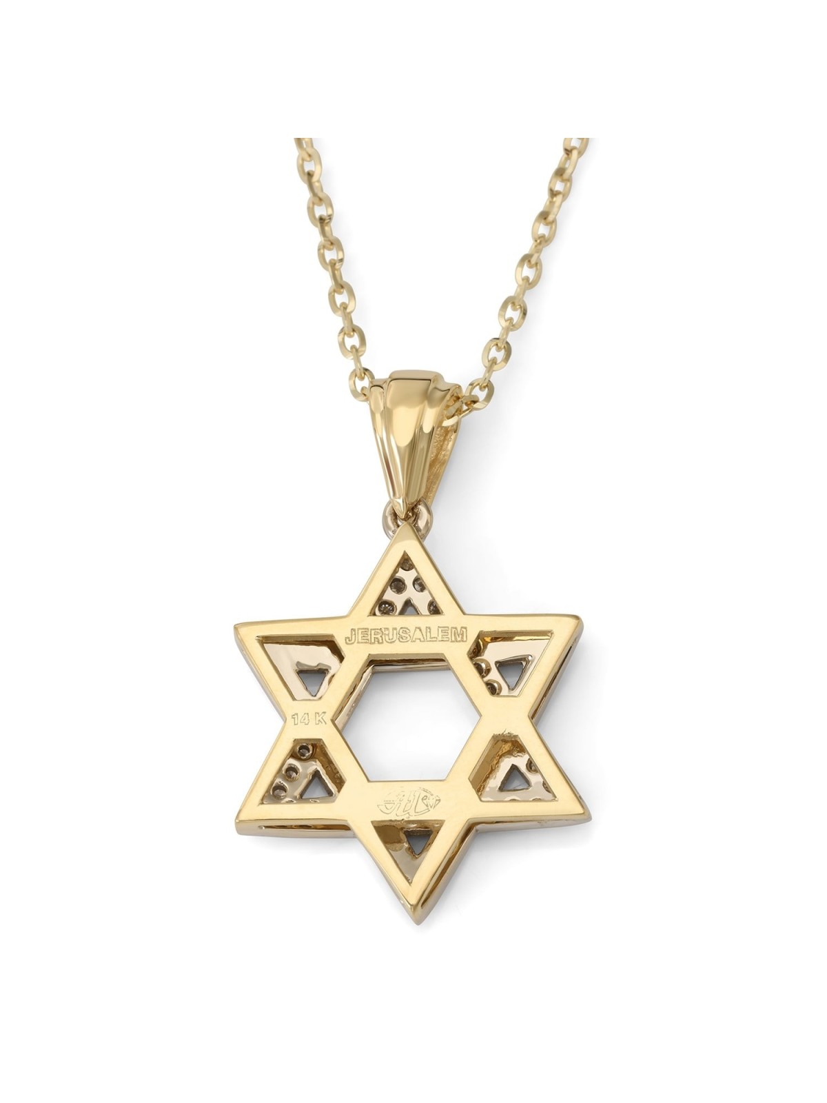 Diamond-Accented Large 14K Gold Double Star of David Pendant Necklace