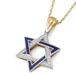Diamond-Accented Large 14K Gold Double Star of David Pendant Necklace