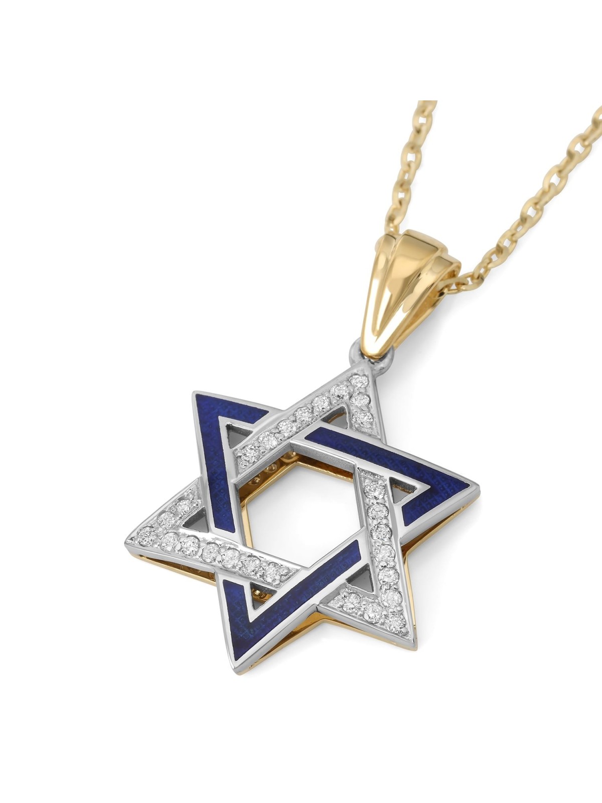 Diamond-Accented Large 14K Gold Double Star of David Pendant Necklace