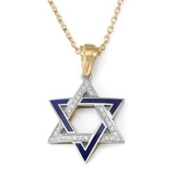 Diamond-Accented Large 14K Gold Double Star of David Pendant Necklace