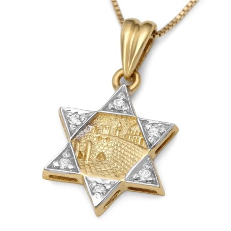 Deluxe 14K Gold and Diamonds Star of David Pendant Necklace with Old J