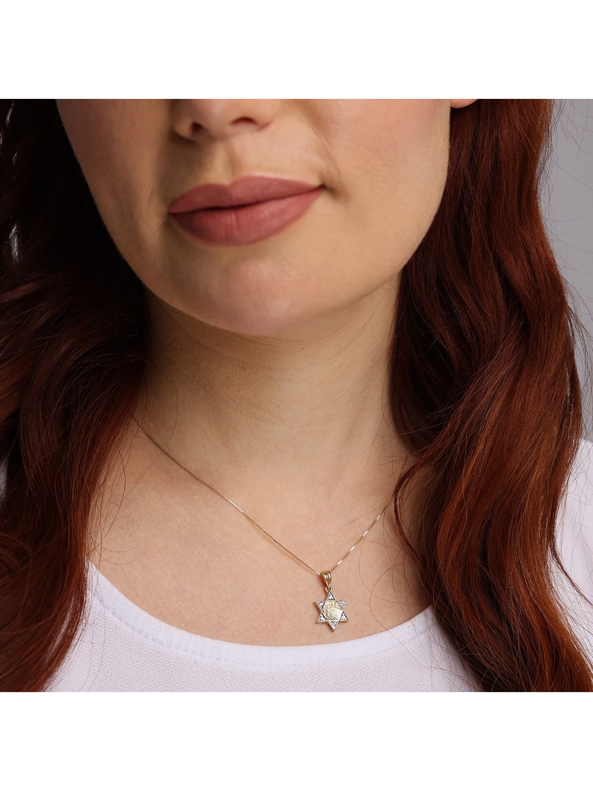 Deluxe 14K Gold and Diamonds Star of David Pendant Necklace with Old J