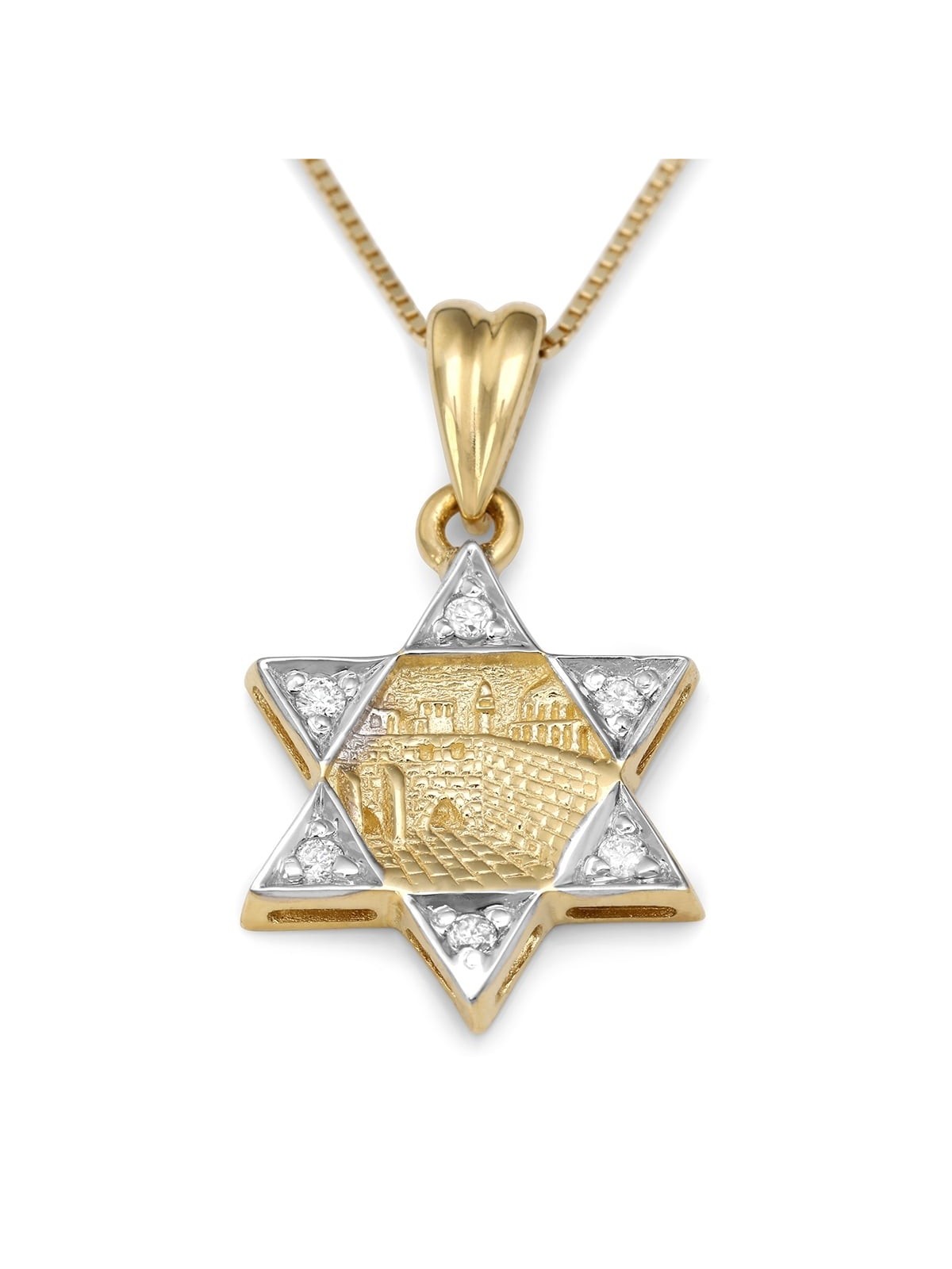 Deluxe 14K Gold and Diamonds Star of David Pendant Necklace with Old J