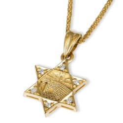 Deluxe 14K Gold and Diamonds Star of David Pendant Necklace with Old J
