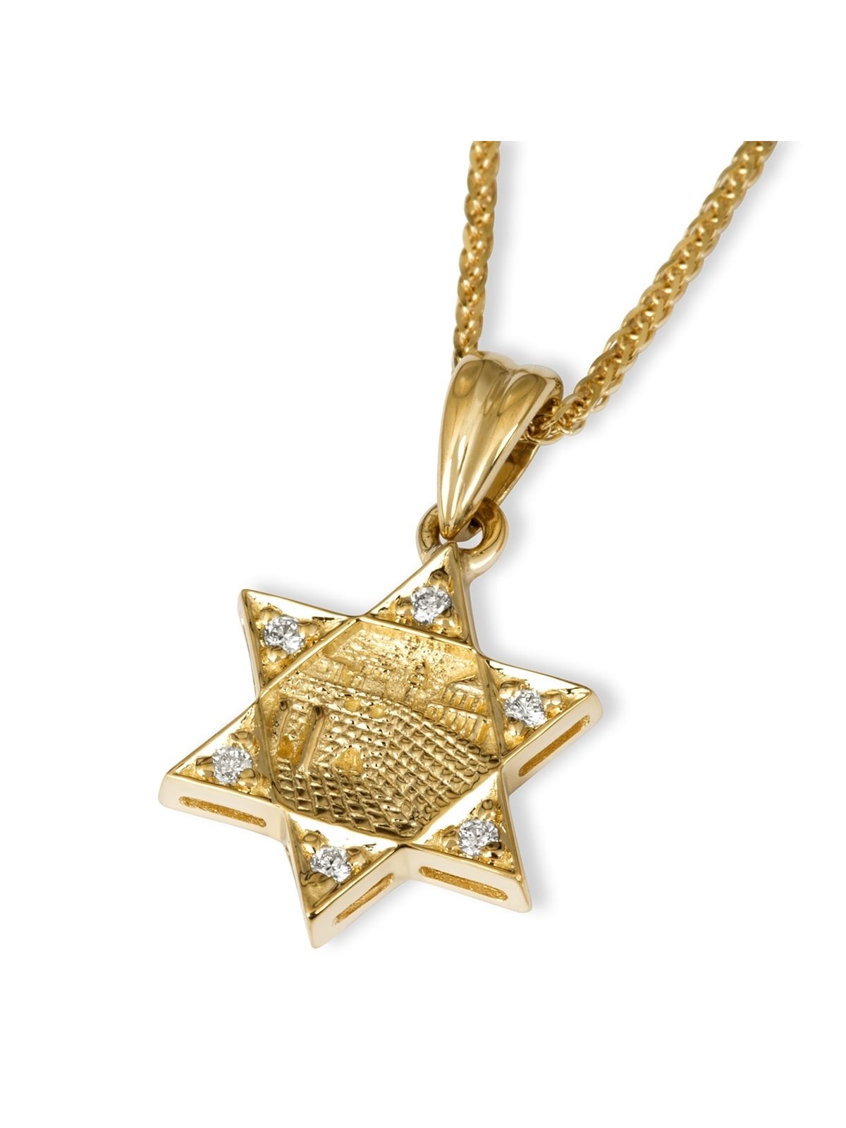 Deluxe 14K Gold and Diamonds Star of David Pendant Necklace with Old J