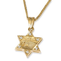 Deluxe 14K Gold and Diamonds Star of David Pendant Necklace with Old J