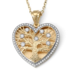 Large 14K Gold Heart-Shaped Tree of Life Pendant Necklace with Diamond