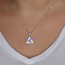 925 Sterling Silver Integrated Star of David Pendant Necklace with Zir