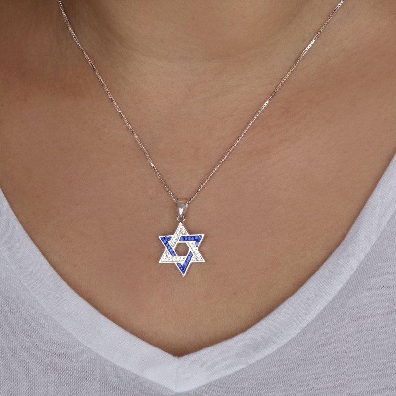 925 Sterling Silver Integrated Star of David Pendant Necklace with Zir
