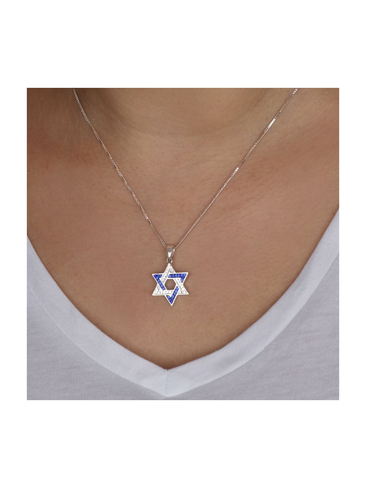 925 Sterling Silver Integrated Star of David Pendant Necklace with Zir
