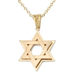 14K Gold Three-Dimensional Interlocking Star of David Pendant Necklace
