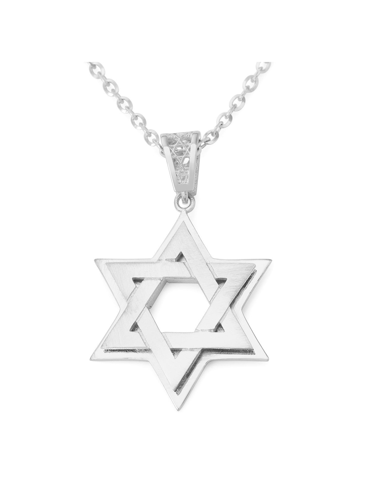 14K Gold Three-Dimensional Interlocking Star of David Pendant Necklace
