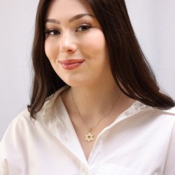 14K Gold Three-Dimensional Interlocking Star of David Pendant Necklace