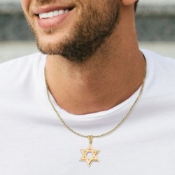 14K Gold Three-Dimensional Interlocking Star of David Pendant Necklace