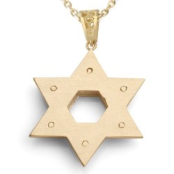 14K Gold Three-Dimensional Interlocking Star of David Pendant Necklace