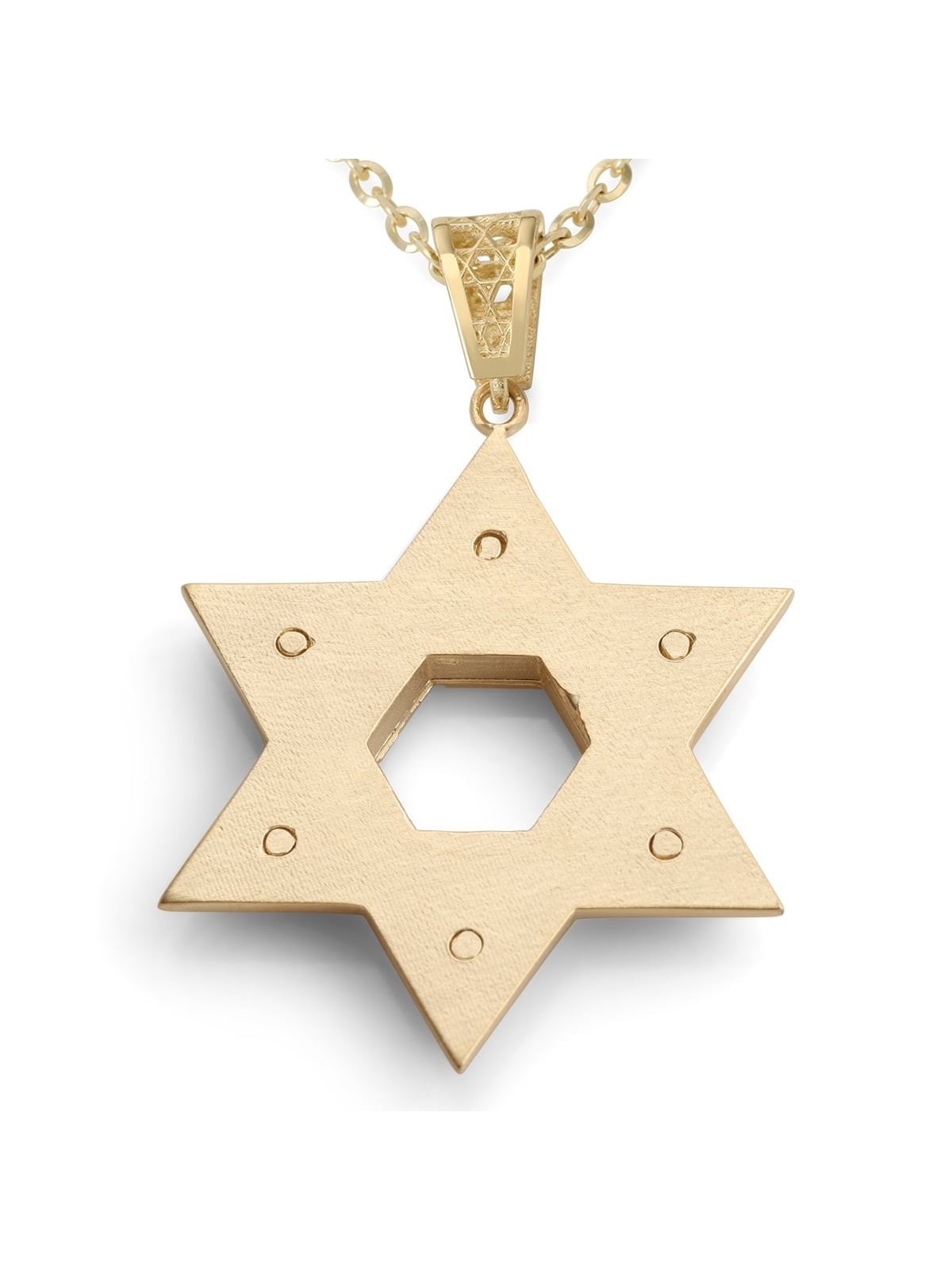14K Gold Three-Dimensional Interlocking Star of David Pendant Necklace