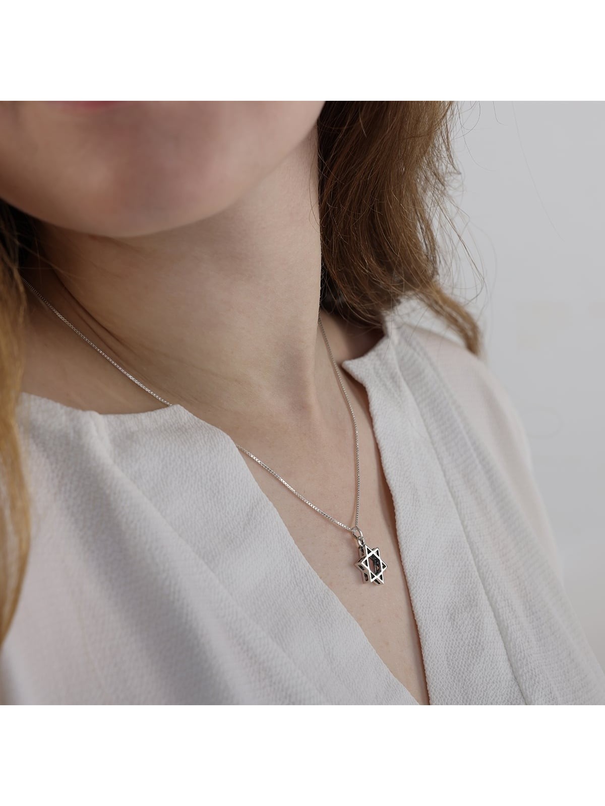 Sterling Silver Double Layer Star of David Pendant Necklace
