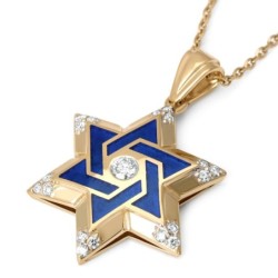 14K Yellow Gold & Blue Enamel Star of David Diamond Pendant