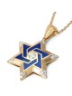 14K Yellow Gold & Blue Enamel Star of David Diamond Pendant