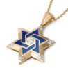 14K Yellow Gold & Blue Enamel Star of David Diamond Pendant