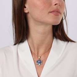 14K Yellow Gold & Blue Enamel Star of David Diamond Pendant