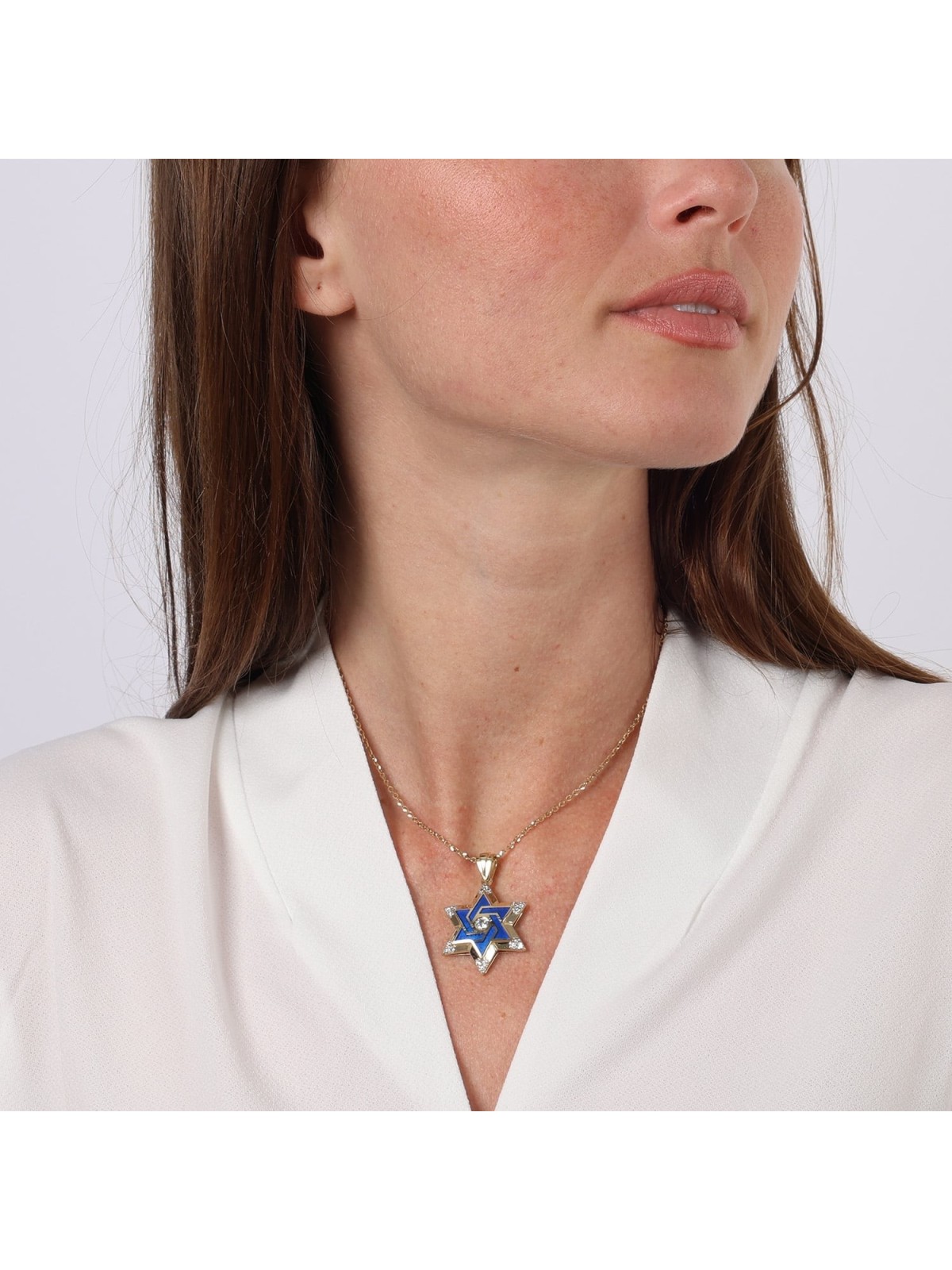 14K Yellow Gold & Blue Enamel Star of David Diamond Pendant