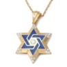 14K Yellow Gold & Blue Enamel Star of David Diamond Pendant