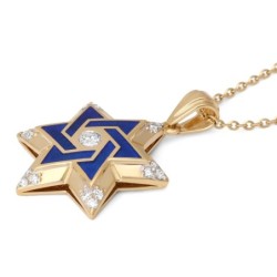14K Yellow Gold & Blue Enamel Star of David Diamond Pendant