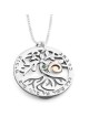 Sterling Silver and 9K Gold Circle Tree of Life Necklace with Emerald