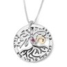 Sterling Silver and 9K Gold Circle Tree of Life Necklace with Emerald