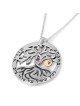 Sterling Silver and 9K Gold Circle Tree of Life Necklace with Emerald