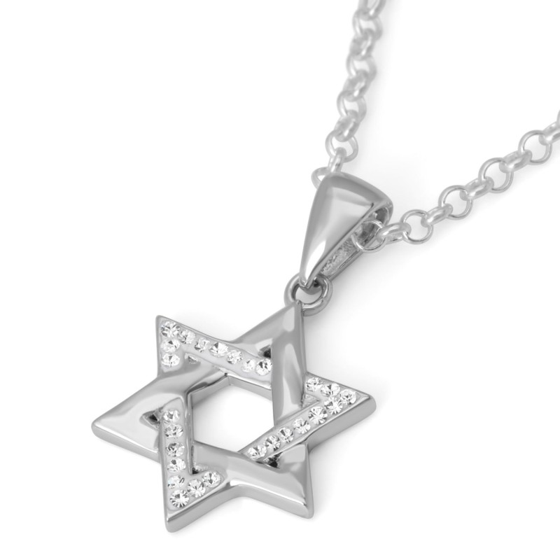 Elegant Sterling Silver and Crystal Stones Star of David Pendant Neckl