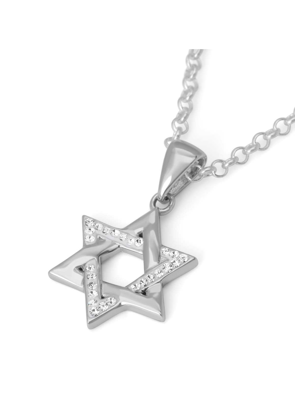 Elegant Sterling Silver and Crystal Stones Star of David Pendant Neckl