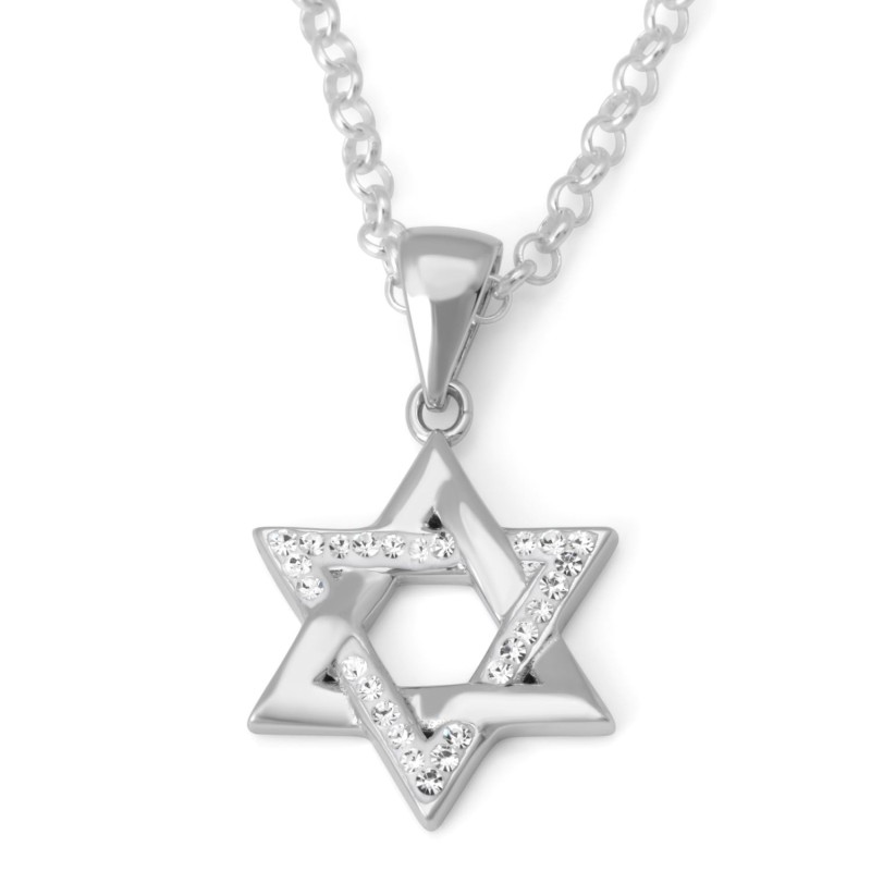 Elegant Sterling Silver and Crystal Stones Star of David Pendant Neckl