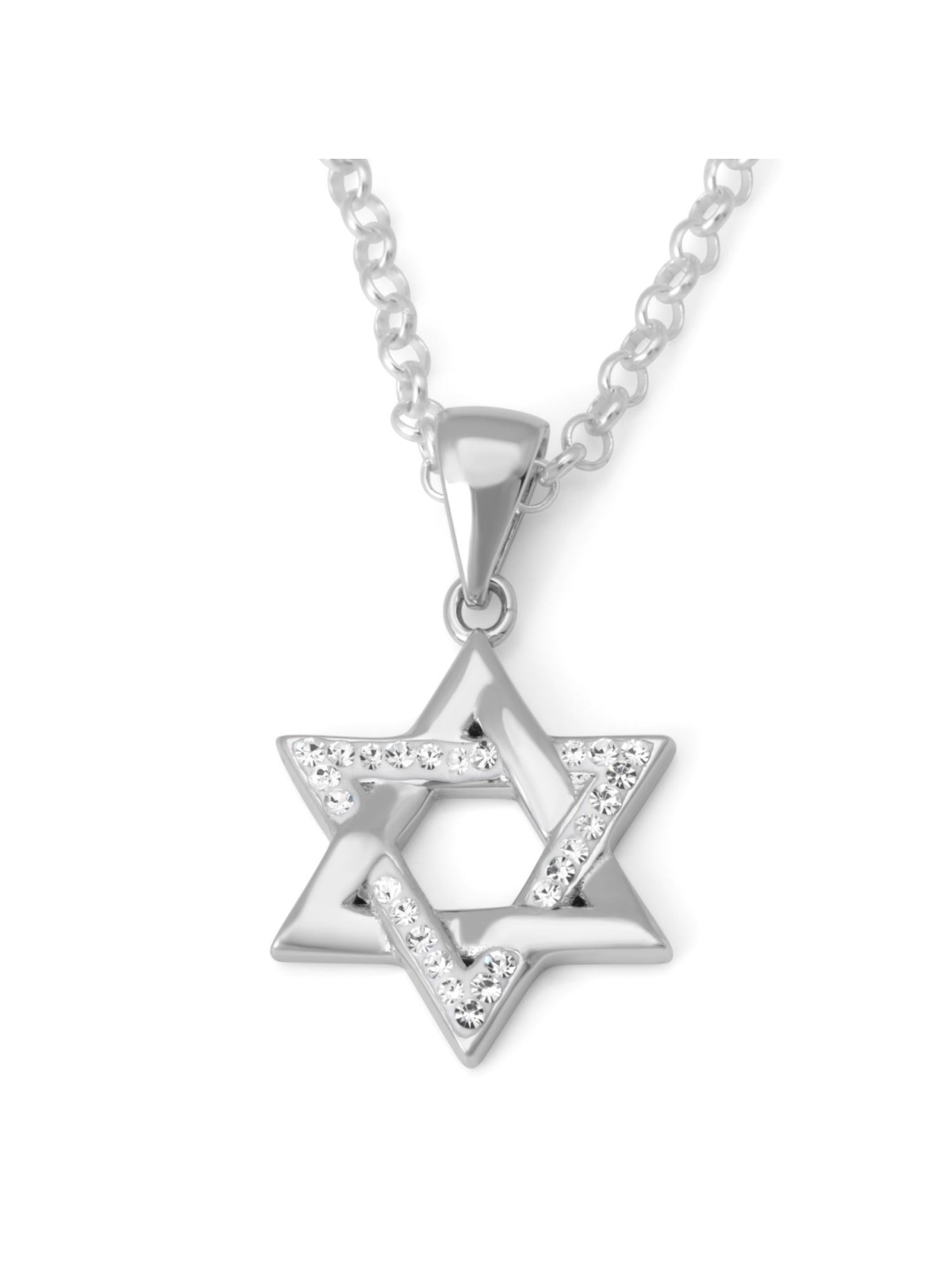 Elegant Sterling Silver and Crystal Stones Star of David Pendant Neckl