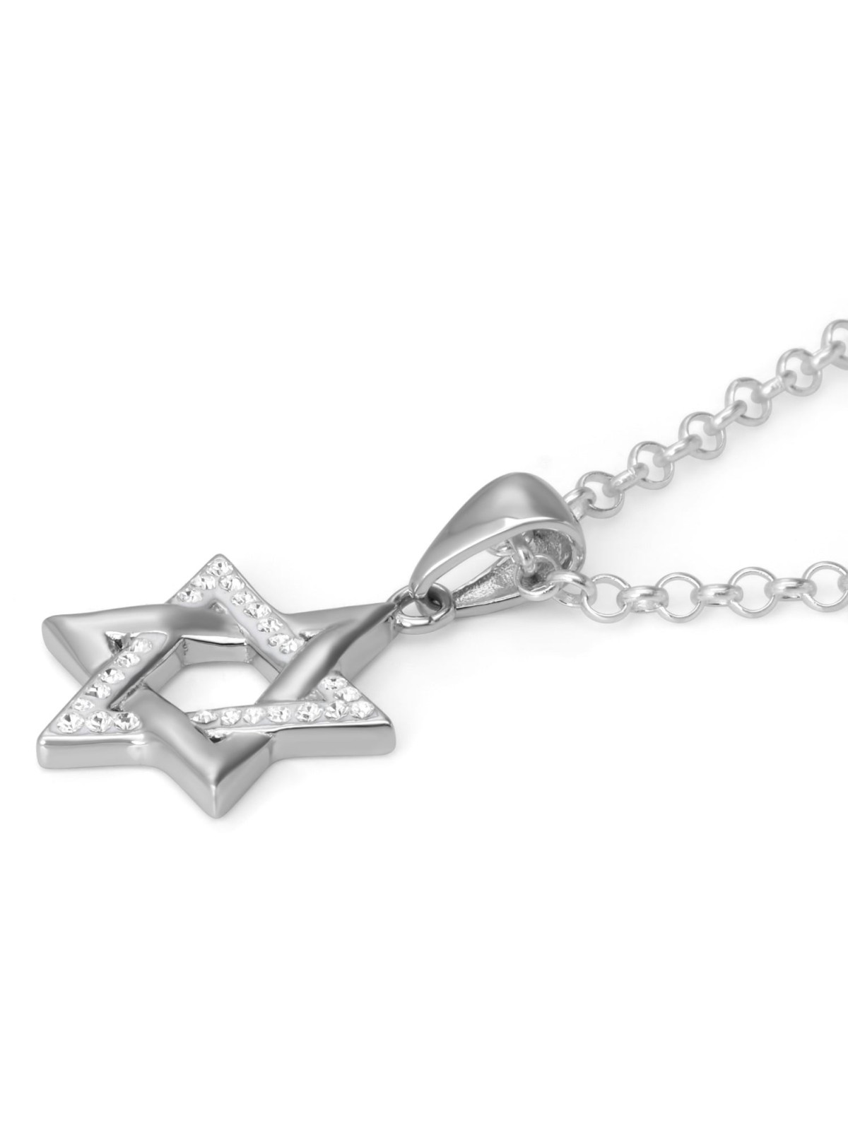 Elegant Sterling Silver and Crystal Stones Star of David Pendant Neckl