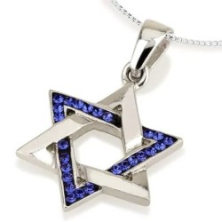 Elegant Sterling Silver and Crystal Stones Star of David Pendant Neckl