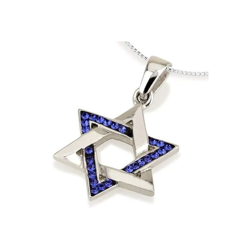 Elegant Sterling Silver and Crystal Stones Star of David Pendant Neckl
