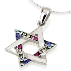 Elegant Sterling Silver and Crystal Stones Star of David Pendant Neckl