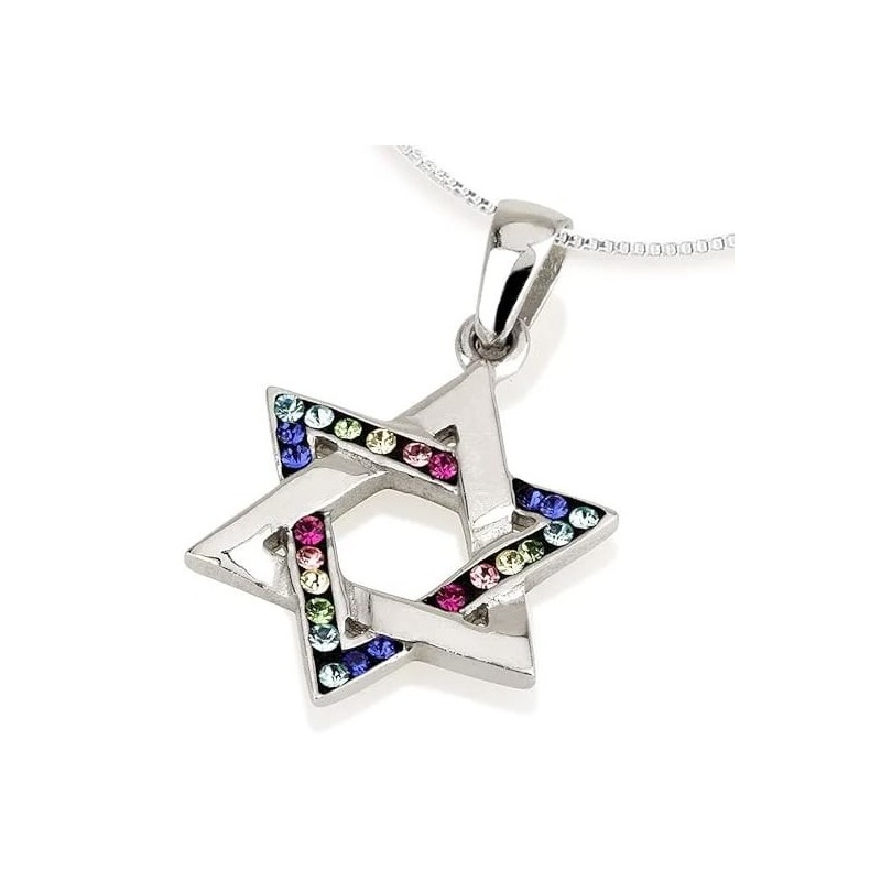 Elegant Sterling Silver and Crystal Stones Star of David Pendant Neckl