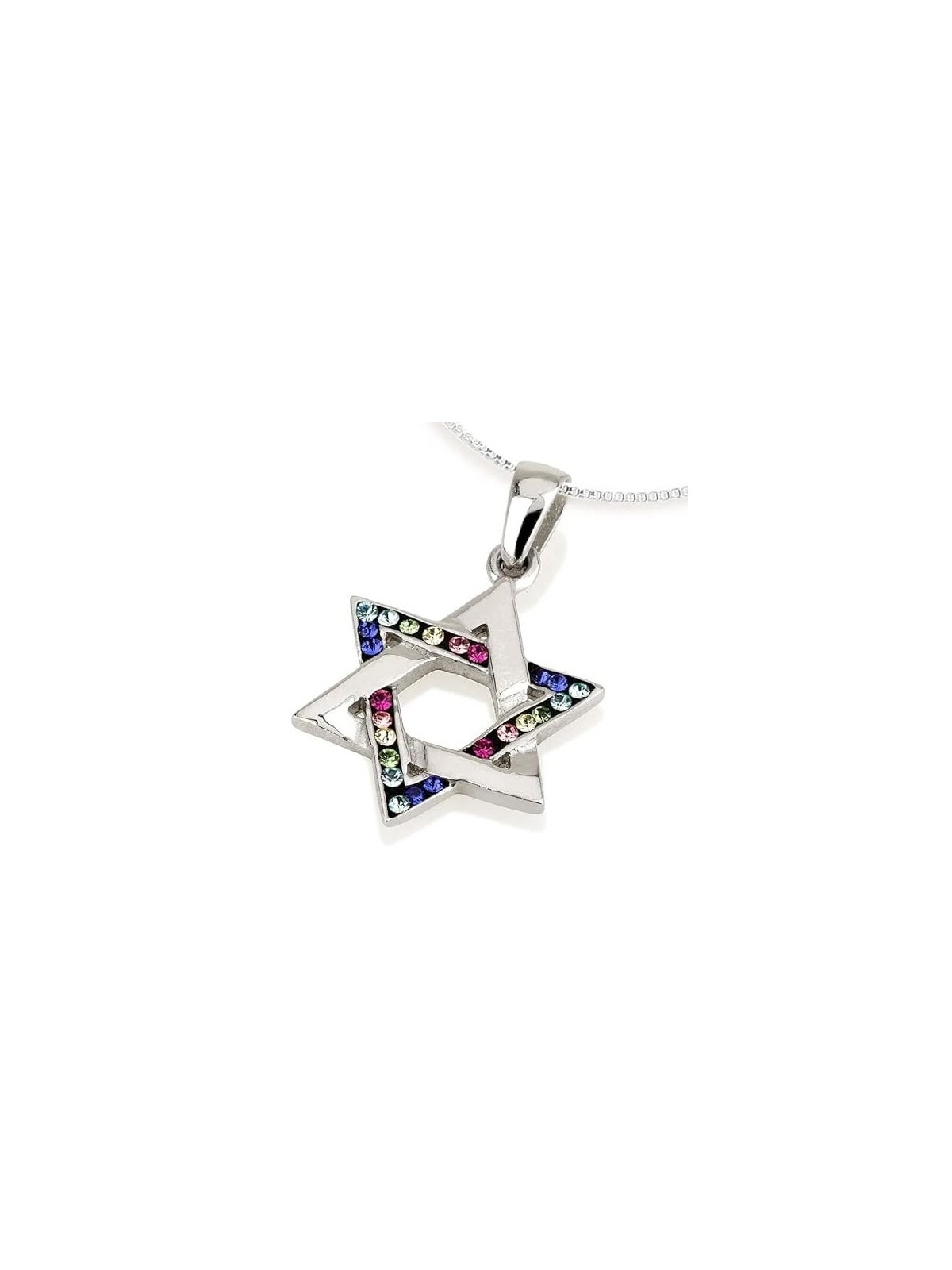 Elegant Sterling Silver and Crystal Stones Star of David Pendant Neckl