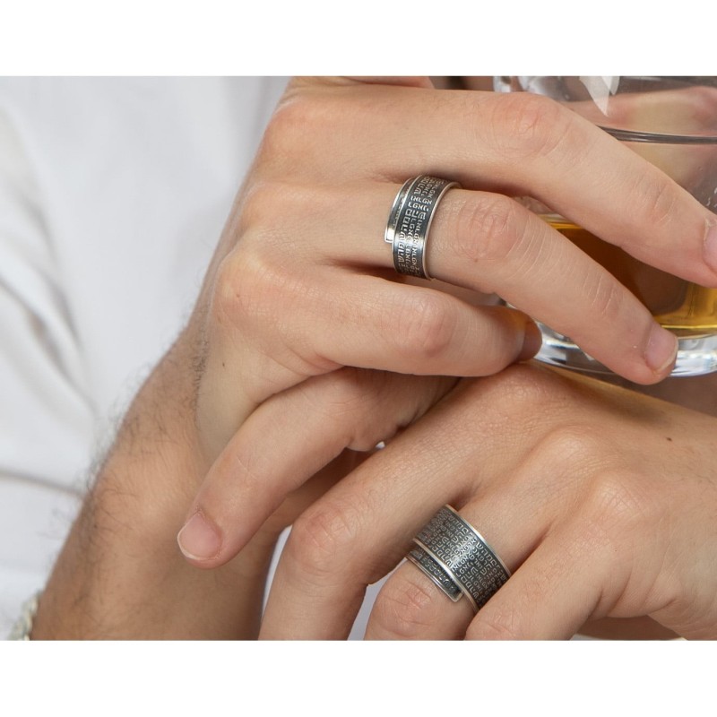 Handmade Blackened 925 Sterling Silver Adjustable Unisex Kabbalah Ring