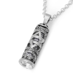 Collier pendentif Mezouza en argent sterling 925 - Étoile de David