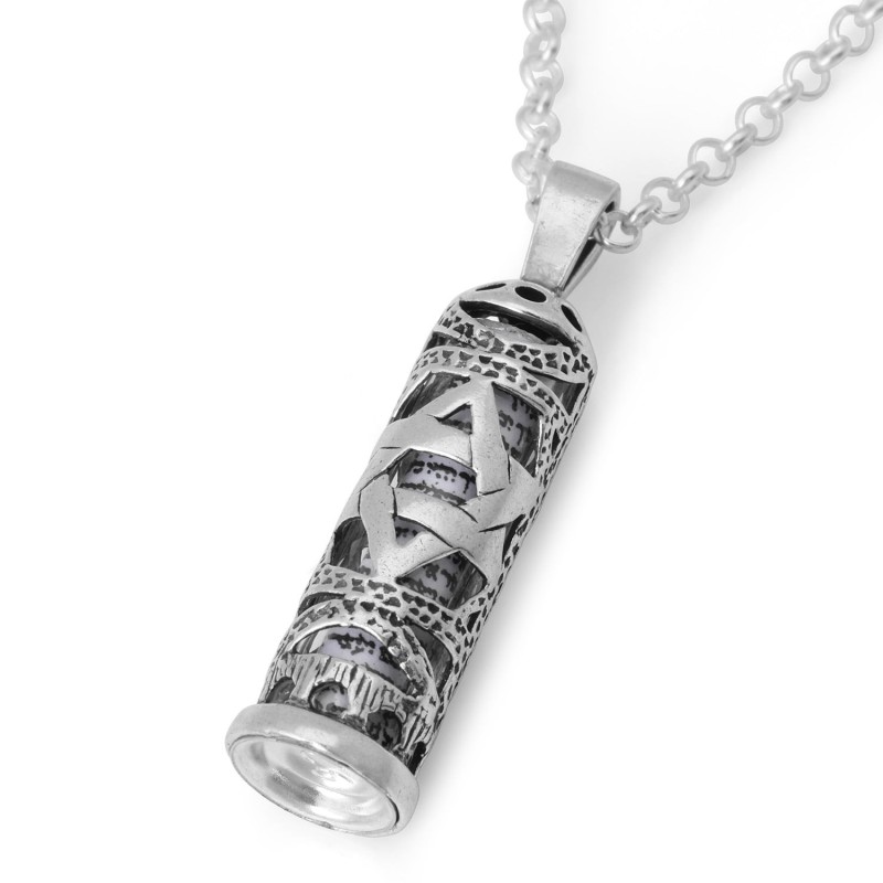 Collier pendentif Mezouza en argent sterling 925 - Étoile de David