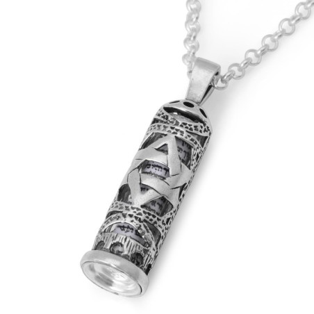 925 Sterling Silver Mezuzah Pendant Necklace - Star of David