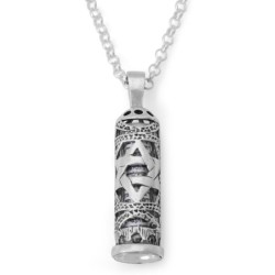 925 Sterling Silver Mezuzah Pendant Necklace - Star of David