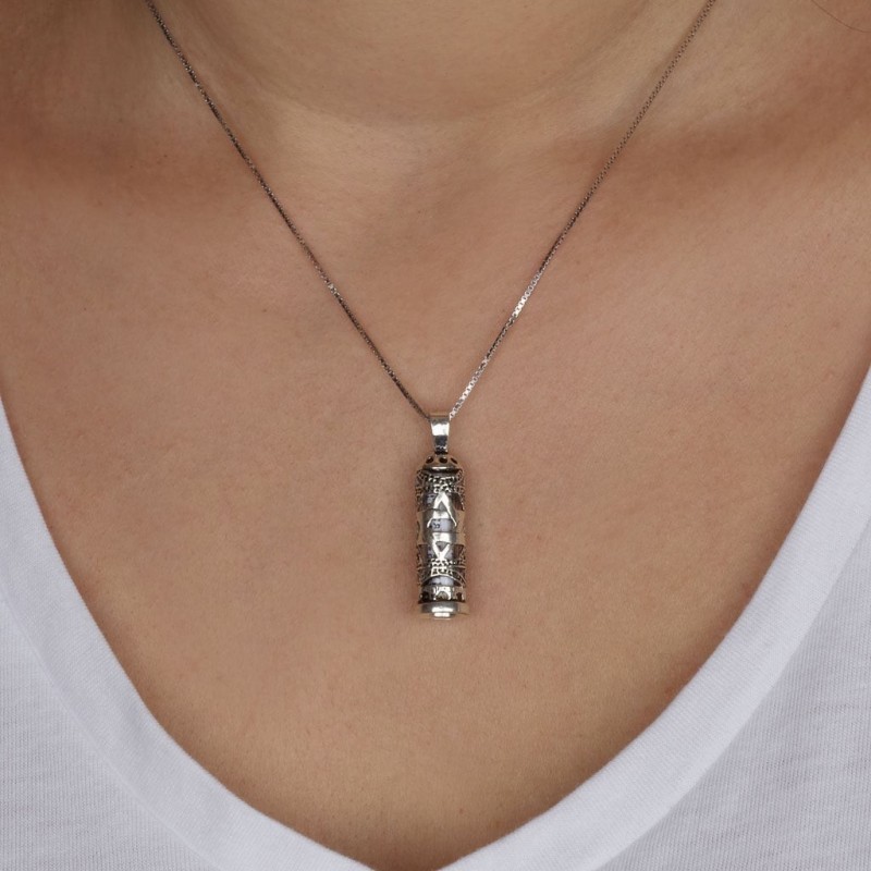 Collier pendentif Mezouza en argent sterling 925 - Étoile de David